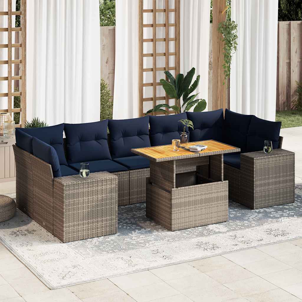 vidaXL Set canapele de grădină cu perne, 8 piese, gri, poliratan