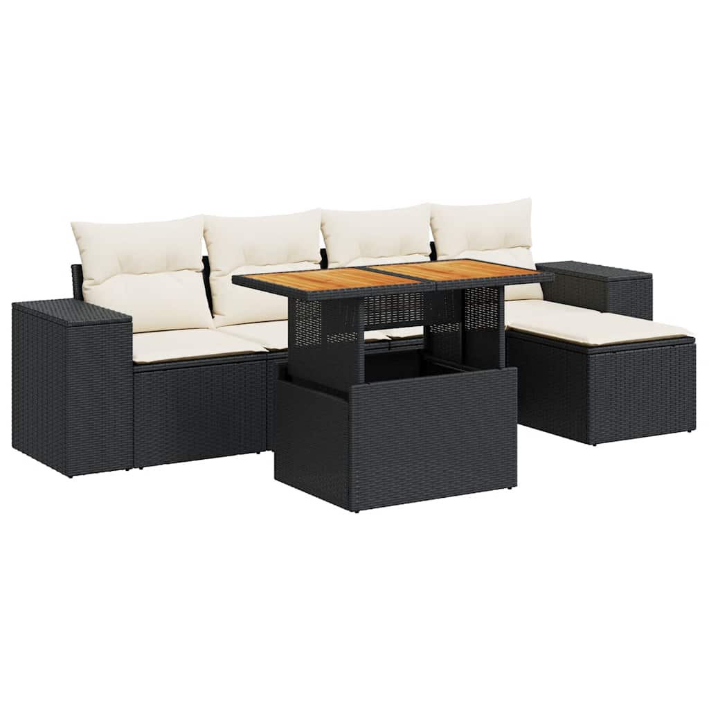 Thumbnail - vidaXL 6-tlg. Garten-Sofagarnitur mit Kissen Schwarz Poly Rattan