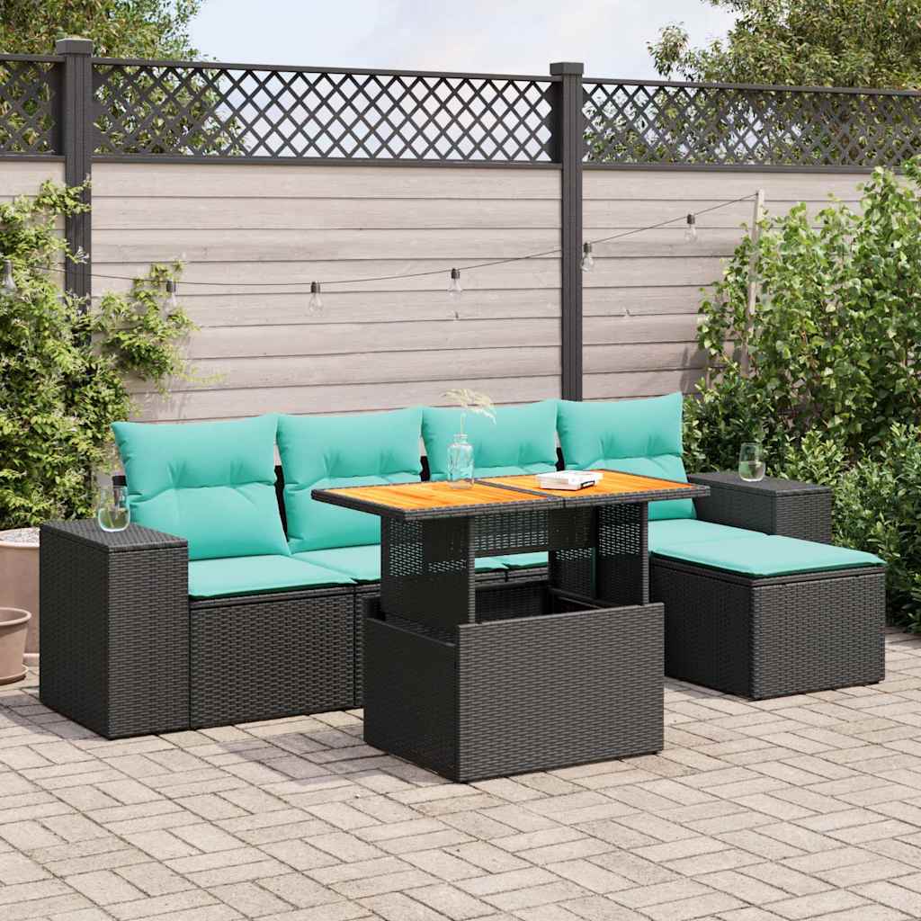 Set Divano da Giardino 6 pz con Cuscini Nero in Polyrattan 3327361