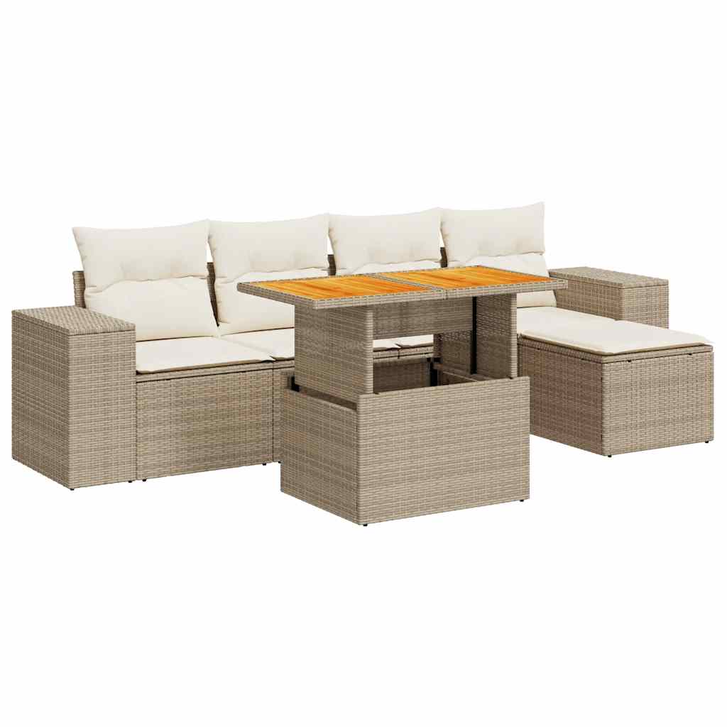 Thumbnail - vidaXL 6-tlg. Garten-Sofagarnitur mit Kissen Beige Poly Rattan
