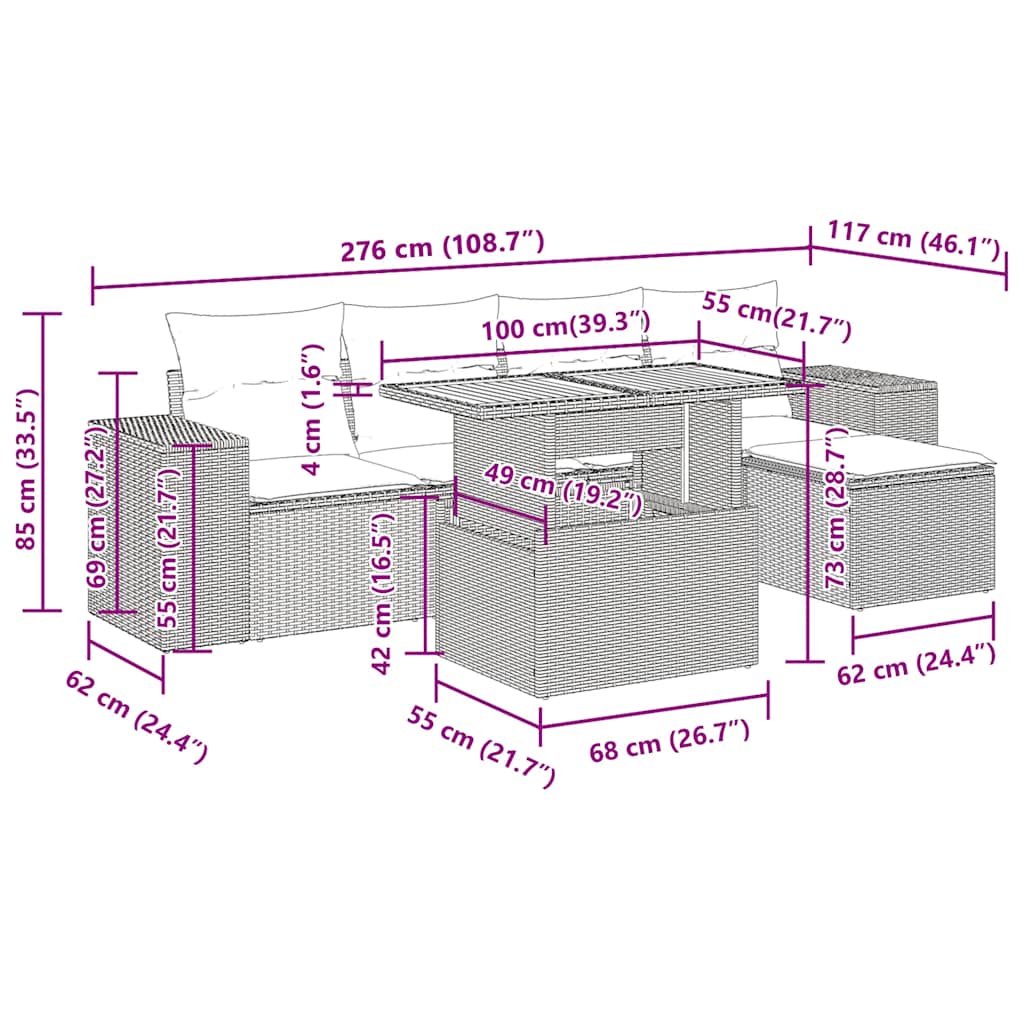 Vrtna sedežna garnitura 6-delna z blazinami bež poli ratan - slika 13