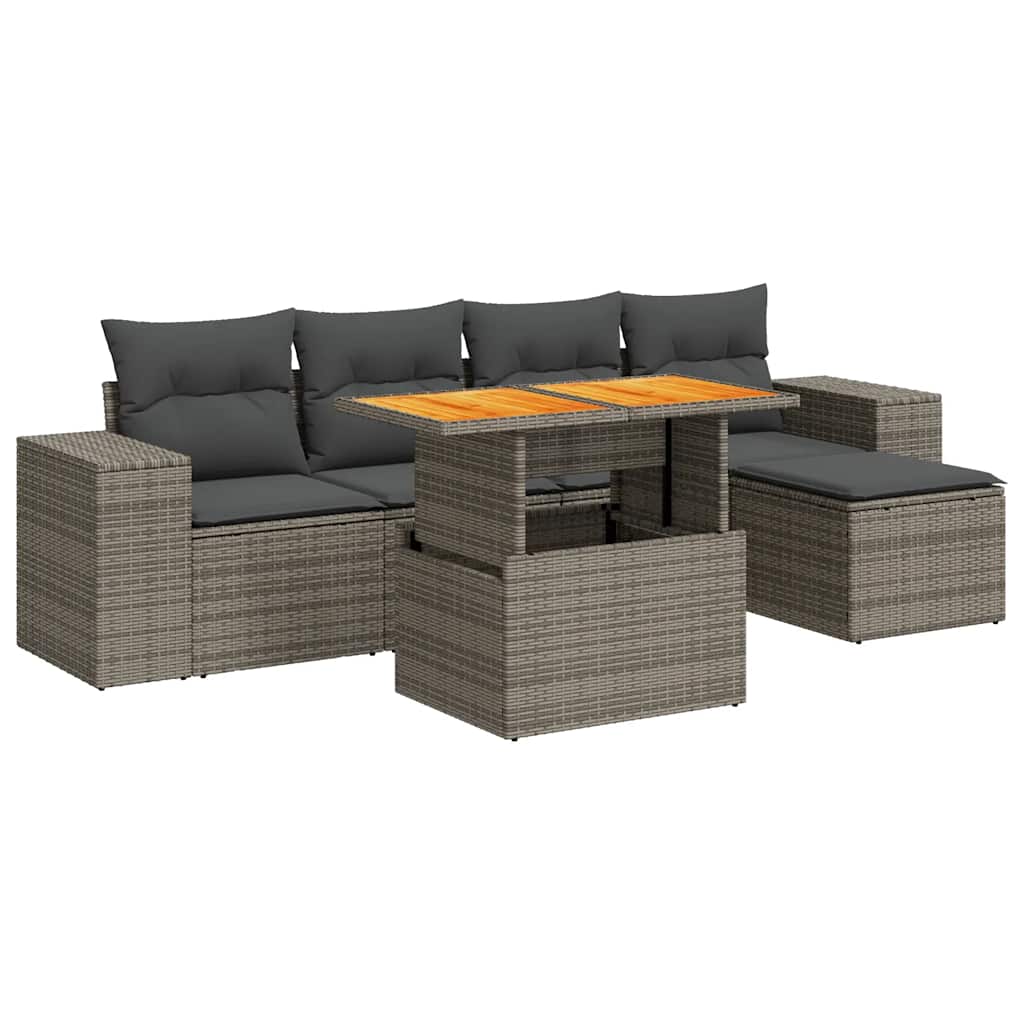 Thumbnail - vidaXL 6-tlg. Garten-Sofagarnitur mit Kissen Grau Poly Rattan