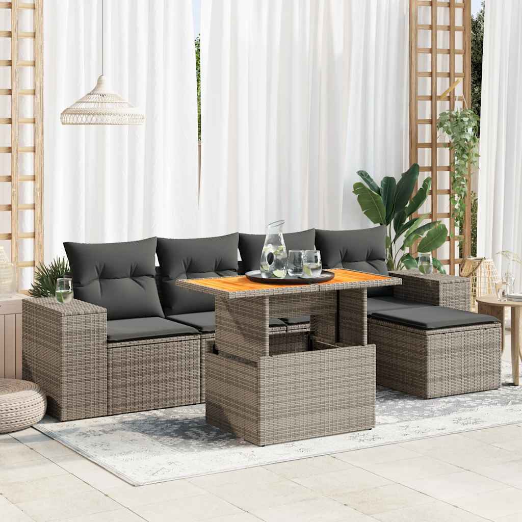 vidaXL Set mobilier grădină cu perne, 6 piese, gri, poliratan
