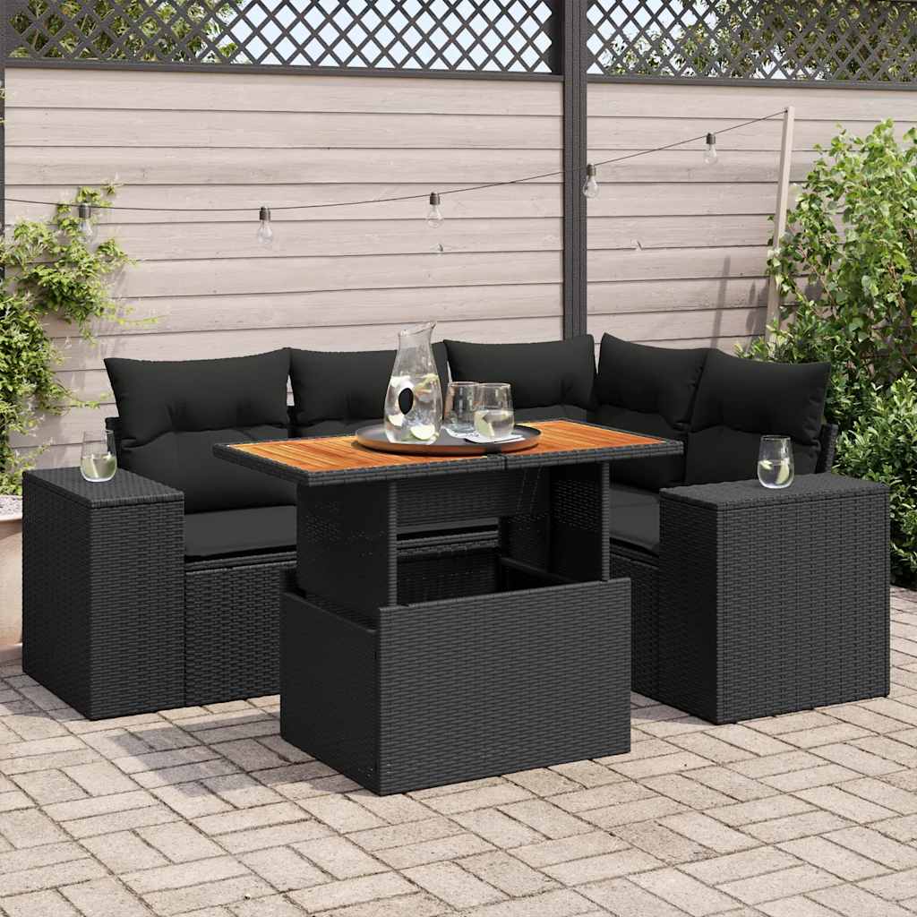 vidaXL Set mobilier de grădină cu perne, 5 piese, negru, poliratan