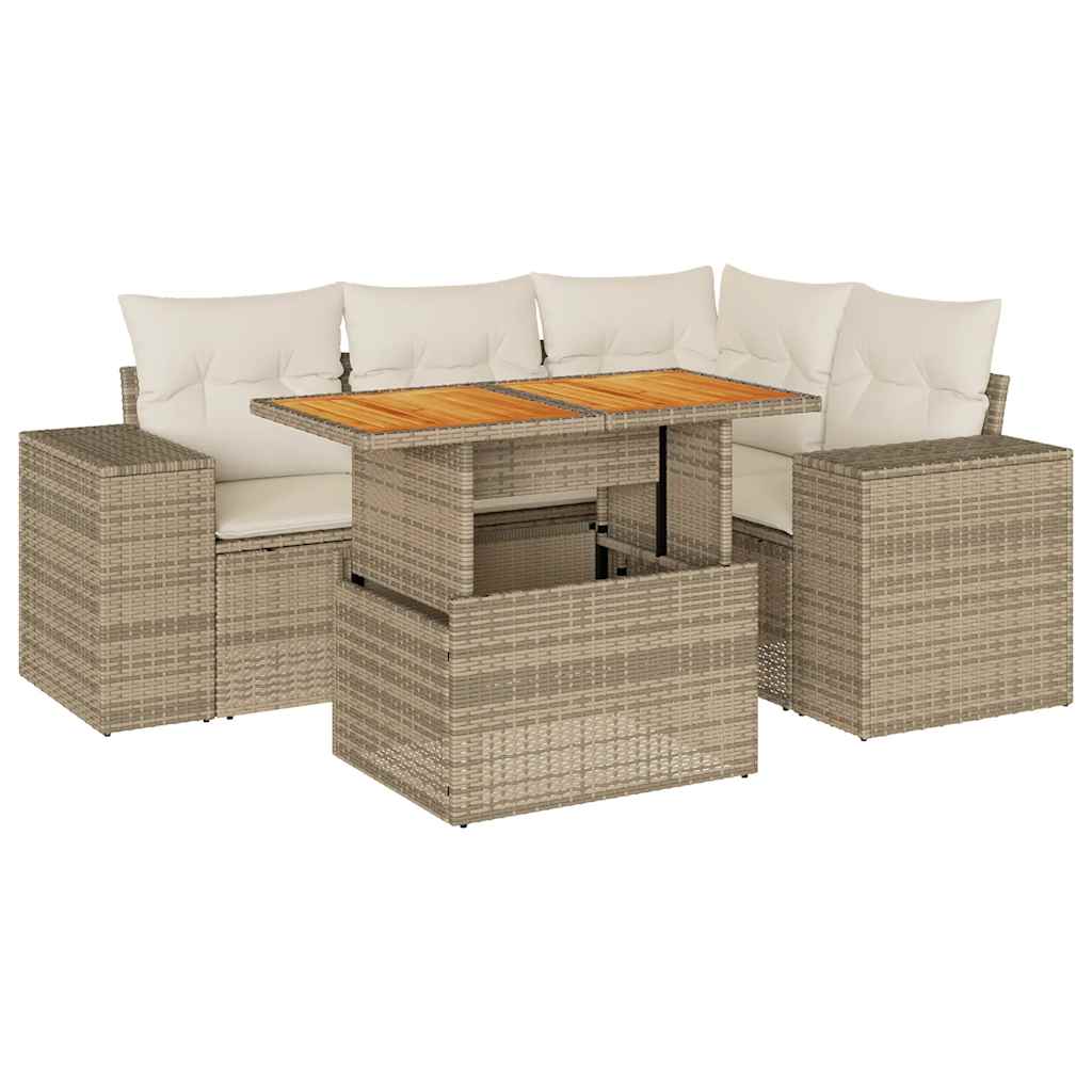 Thumbnail - vidaXL 5-tlg. Garten-Sofagarnitur mit Kissen Beige Poly Rattan