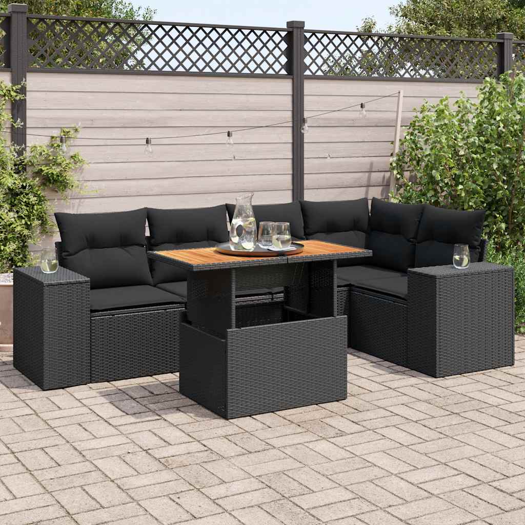 vidaXL Set mobilier de grădină cu perne, 6 piese, negru, poliratan