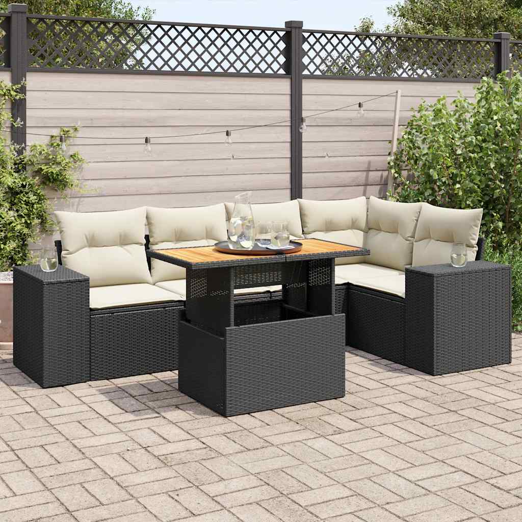 vidaXL 6-tlg. Garten-Sofagarnitur mit Kissen Schwarz Poly Rattan