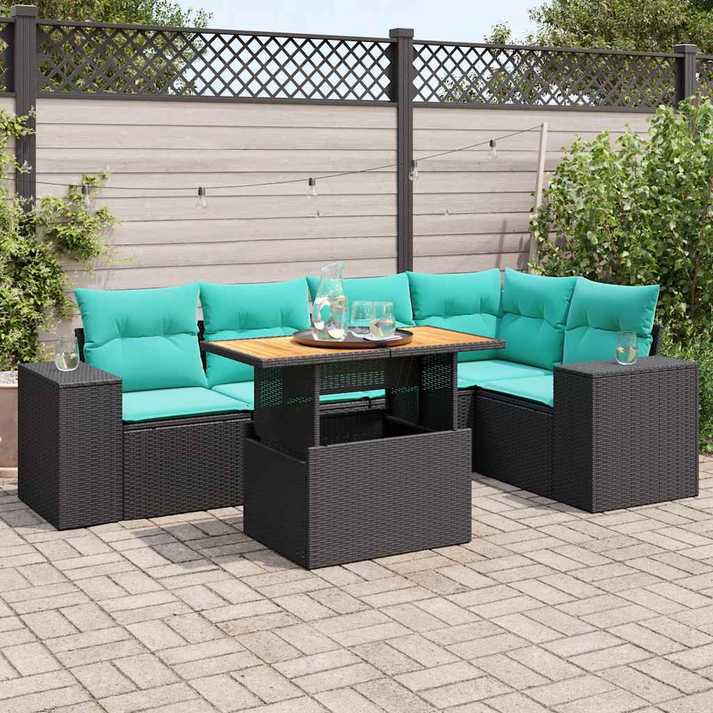 Set Divano da Giardino 6 pz con Cuscini Nero in Polyrattan 3327375