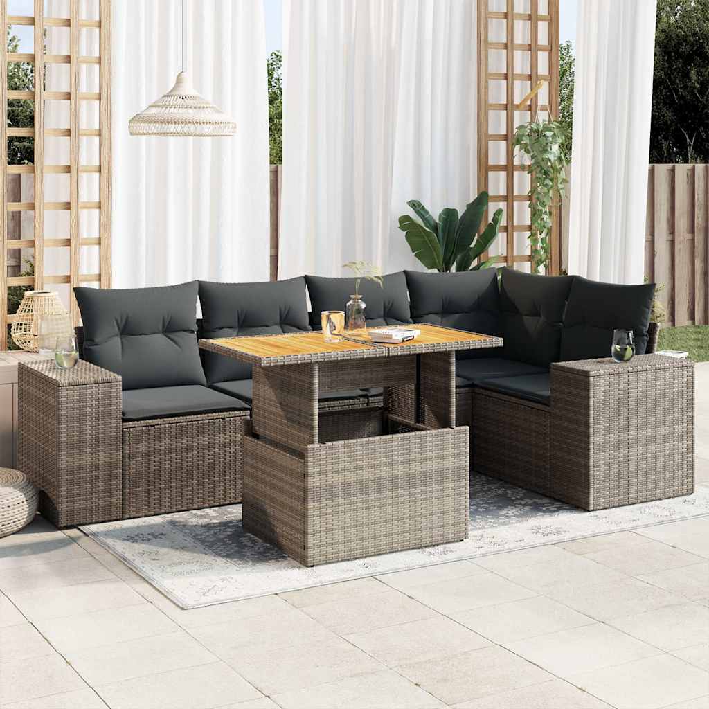 vidaXL 6-tlg. Garten-Sofagarnitur mit Kissen Grau Poly Rattan