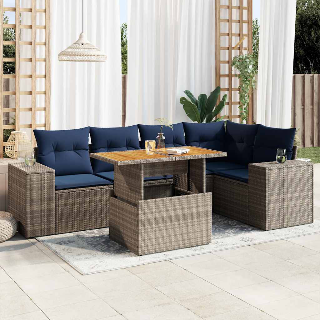 sofasæt til haven 6 dele med hynder polyrattan grå