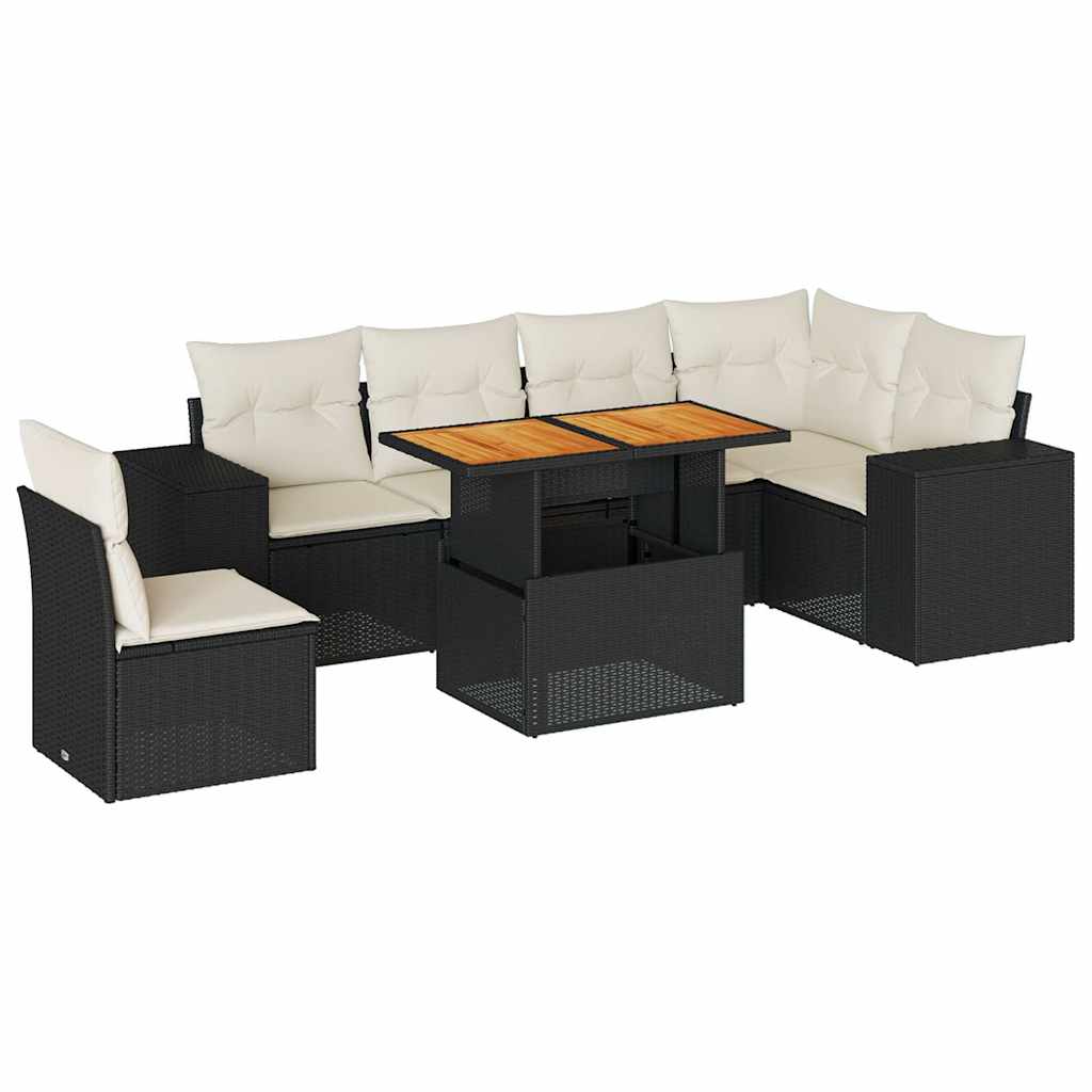 Thumbnail - vidaXL 7-tlg. Garten-Sofagarnitur mit Kissen Schwarz Poly Rattan