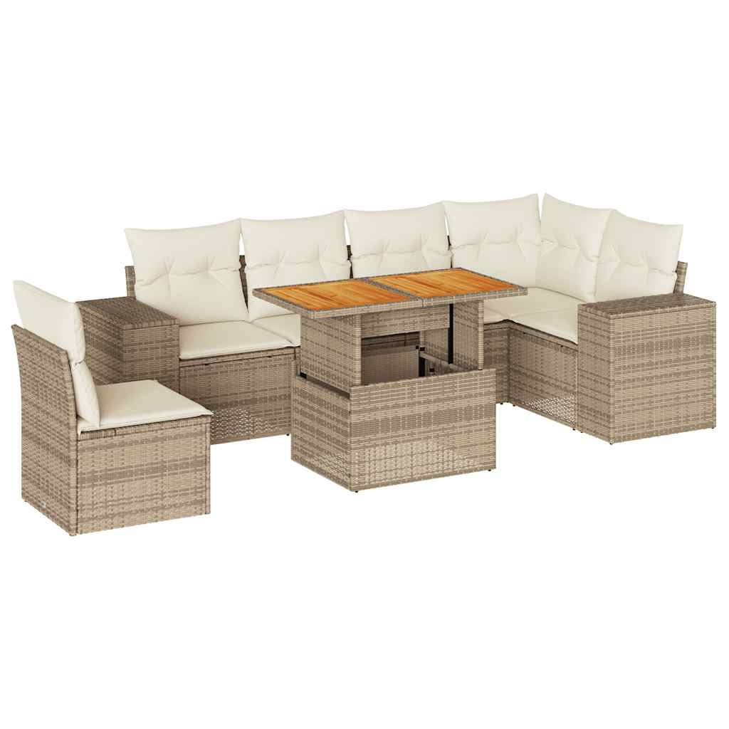 Thumbnail - vidaXL 7-tlg. Garten-Sofagarnitur mit Kissen Beige Poly Rattan