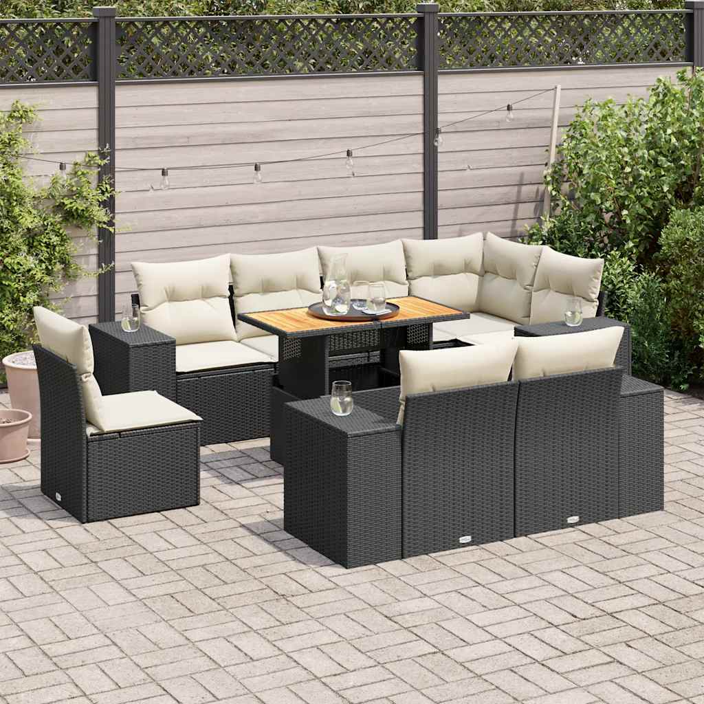 vidaXL 9-tlg. Garten-Sofagarnitur mit Kissen Schwarz Poly Rattan