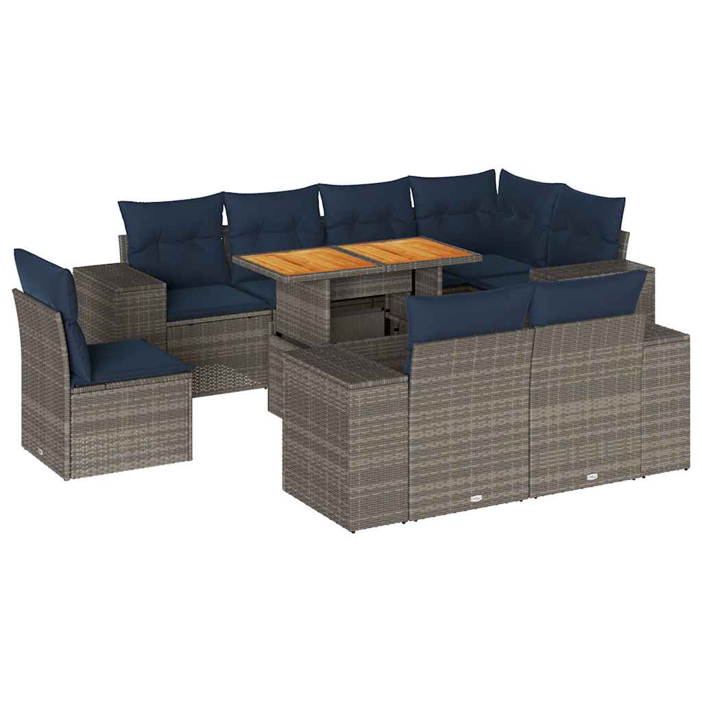 Thumbnail - vidaXL 9-tlg. Garten-Sofagarnitur mit Kissen Grau Poly Rattan