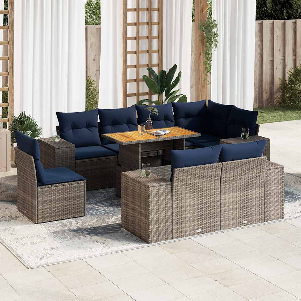 vidaXL Set canapele de grădină, 9 piese, cu perne, gri, poliratan