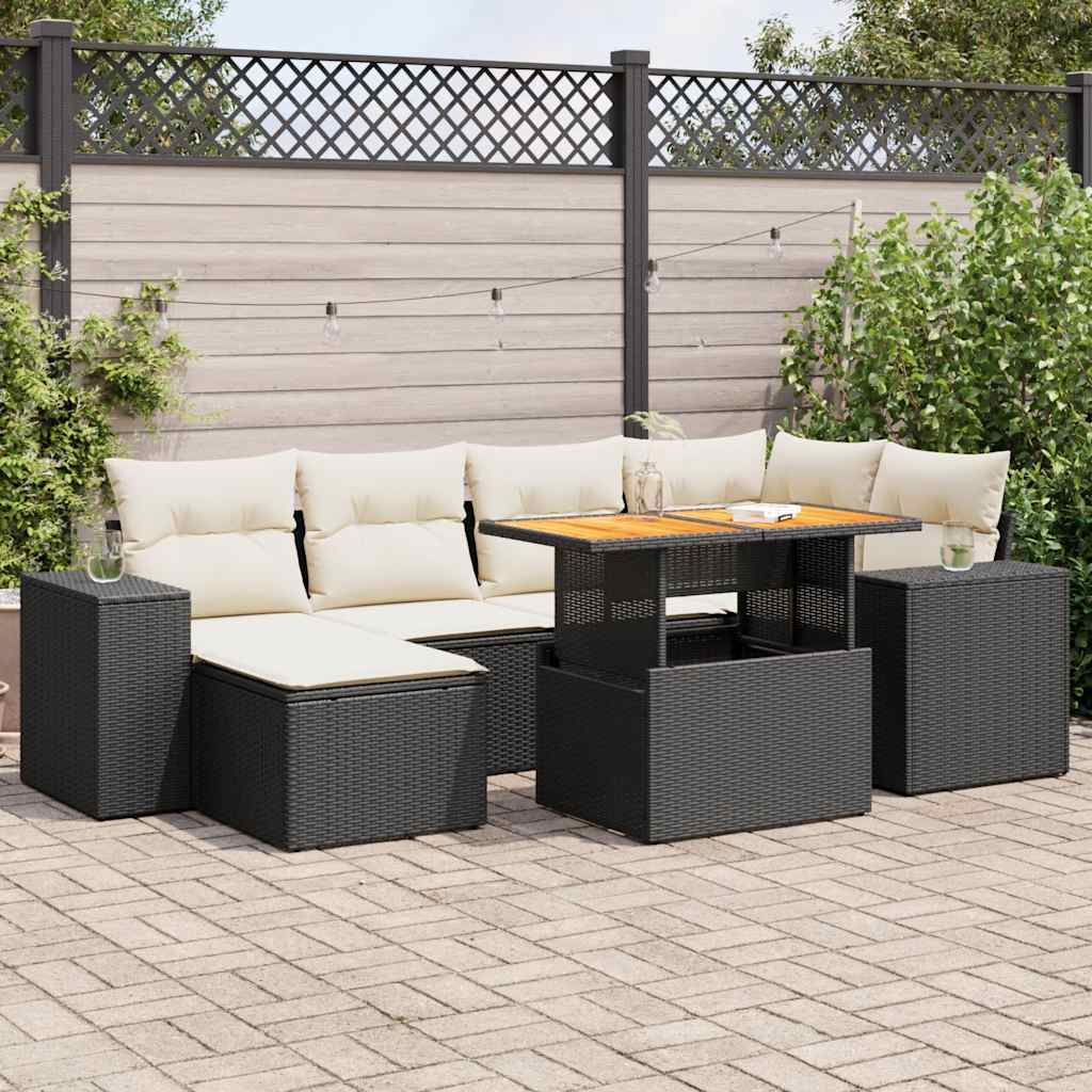 vidaXL Set canapele de grădină cu perne, 7 piese, negru, poliratan