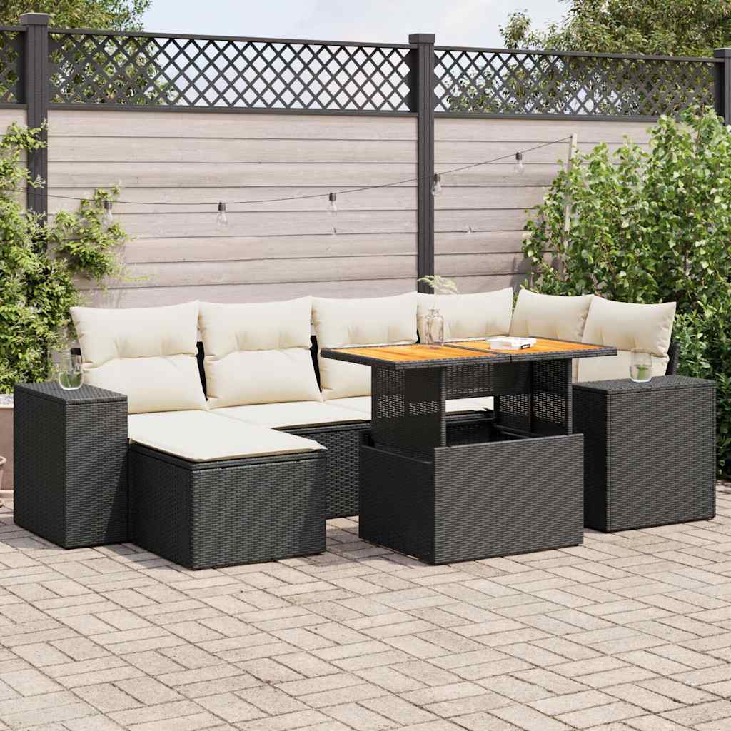 vidaXL Set canapele de grădină cu perne, 7 piese, negru, poliratan