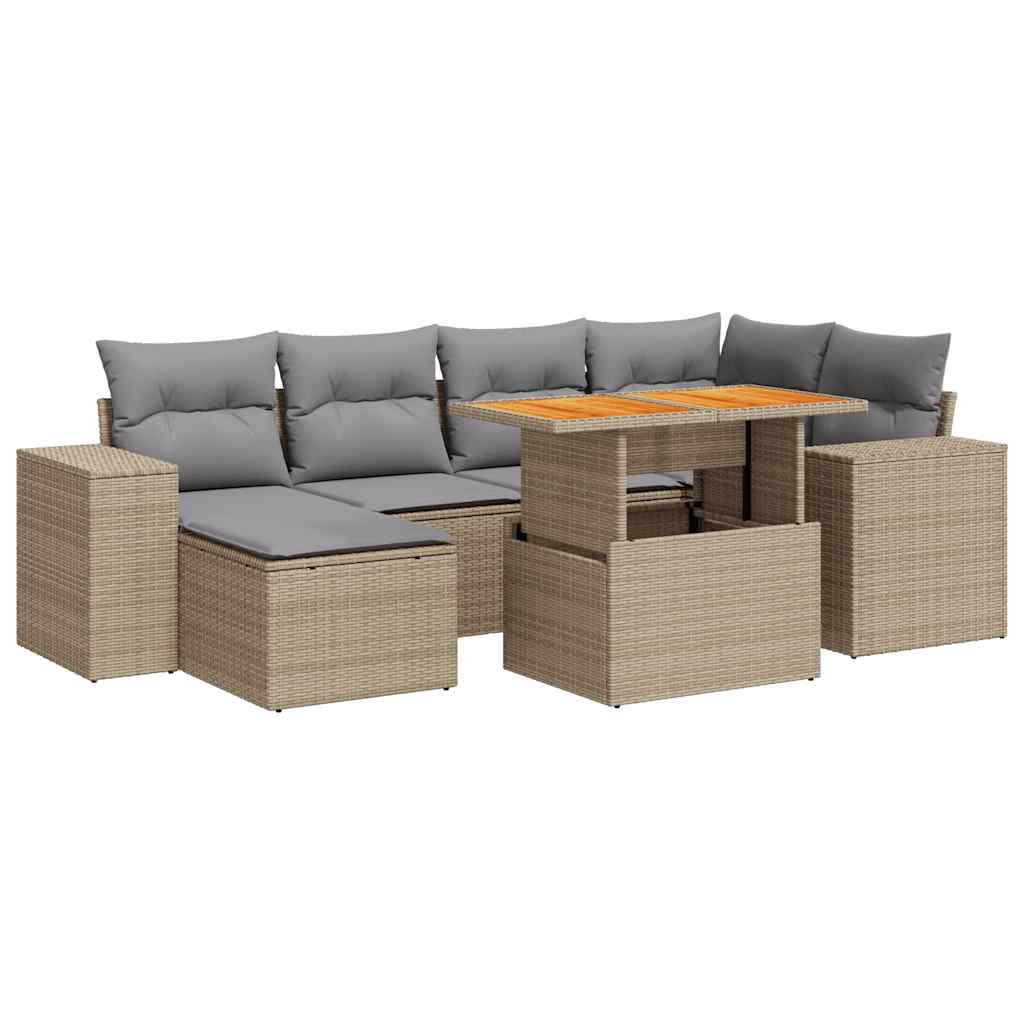 Thumbnail - vidaXL 7-tlg. Garten-Sofagarnitur mit Kissen Beige Poly Rattan