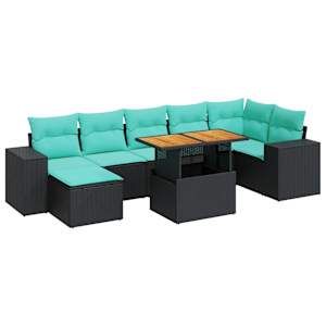 vidaXL 8-osaline aiadiivani komplekt patjadega, must, pol&uuml;rotang