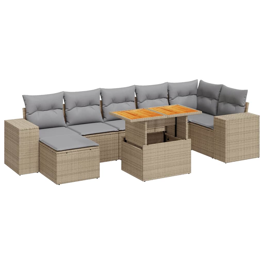 Thumbnail - vidaXL 8-tlg. Garten-Sofagarnitur mit Kissen Beige Poly Rattan