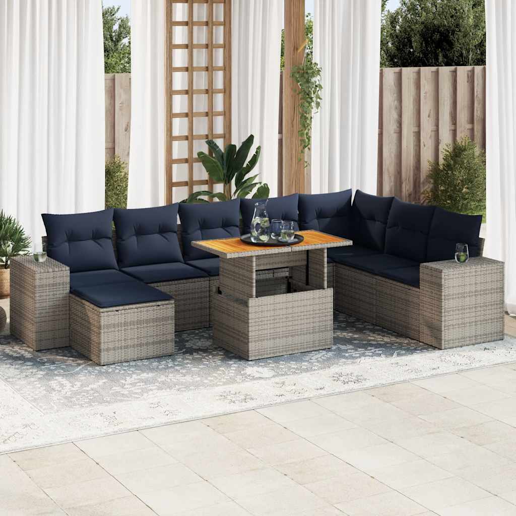vidaXL Set canapele de grădină, 9 piese, cu perne, gri, poliratan