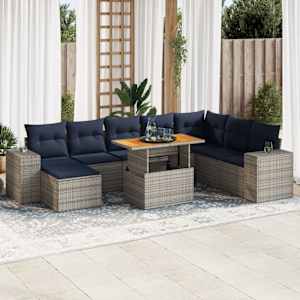 Vrtna sedežna garnitura 9-delna z blazinami siv poli ratan