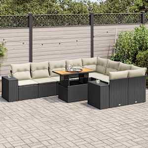 Vrtna sedežna garnitura z blazinami 10-delna črn ratan/akacija