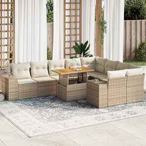 Vrtna sedežna garnitura z blazinami 10-delna bež ratan/akacija