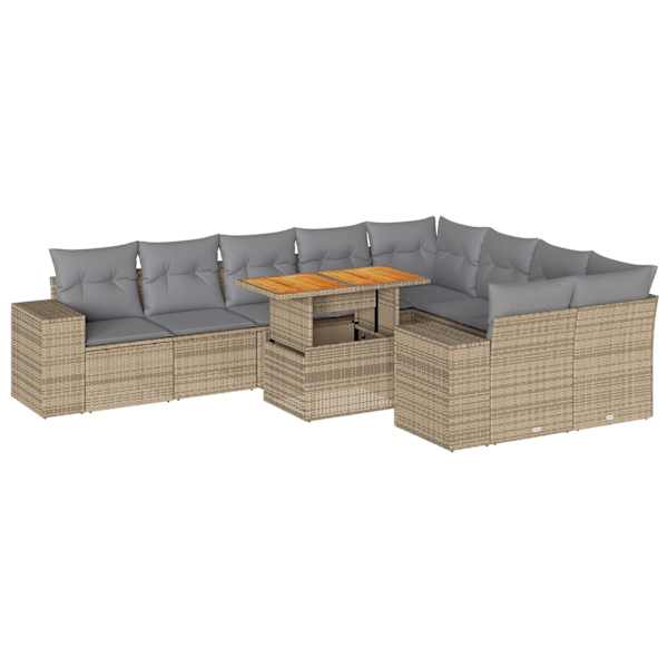 vidaXL 10-osaline aiadiivani komplekt patjadega, beež, rotang/akaatsia