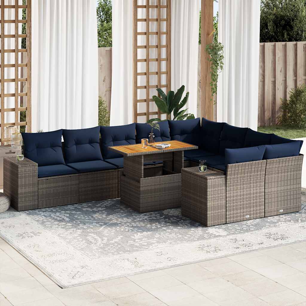 sofasæt til haven 10 dele med hynder polyrattan grå