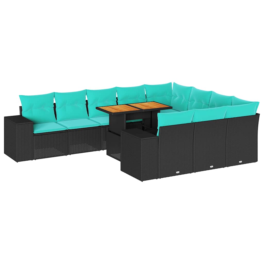 Thumbnail - vidaXL 11-tlg. Garten-Sofagarnitur mit Kissen Schwarz Poly Rattan