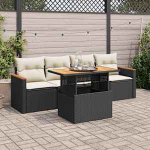 Vrtna sedežna garnitura 5-delna z blazinami poli ratan/akacija