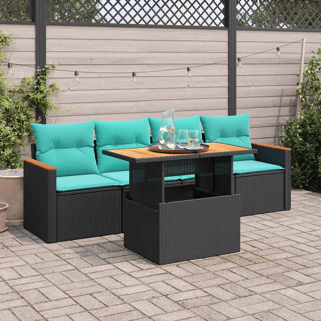 Set Divani da Giardino 5 pz con Cuscini in Polyrattan Nero 3327431