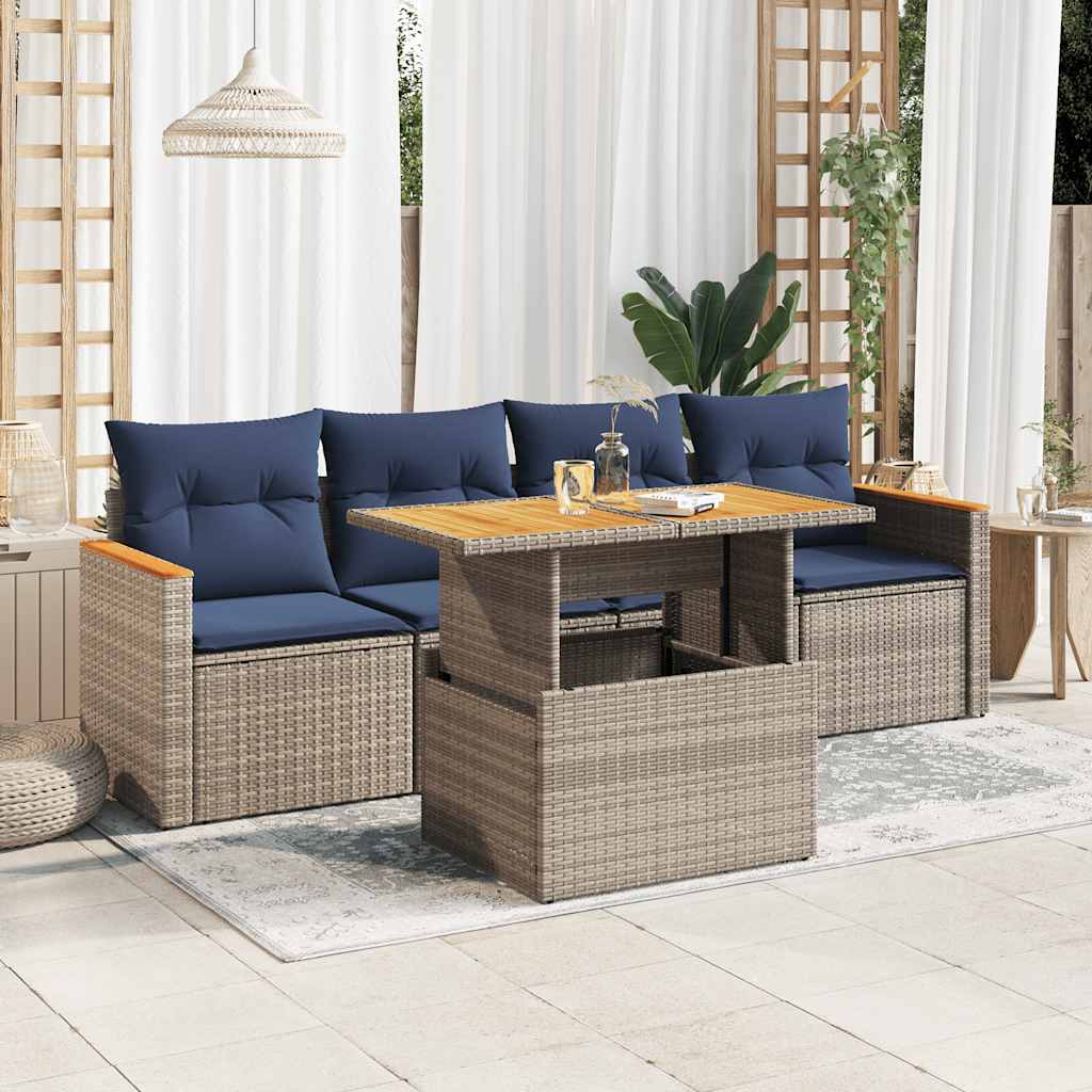 sofasæt 5 dele med hynder polyrattan grå