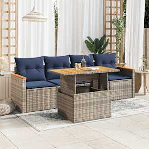 Vrtna sedežna garnitura 5-delna z blazinami siv poli ratan