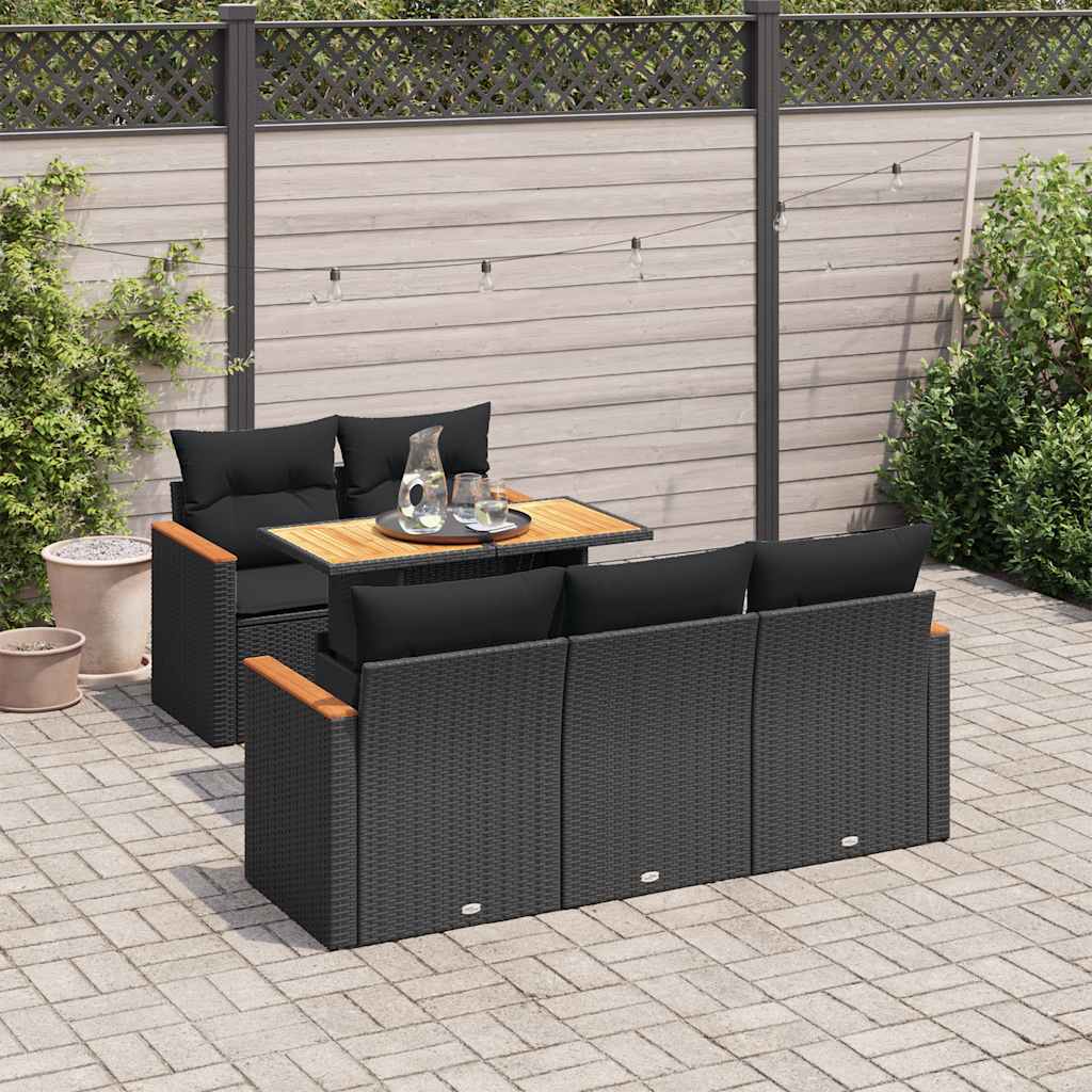 vidaXL 6-tlg. Garten-Sofagarnitur mit Kissen Schwarz Poly Rattan