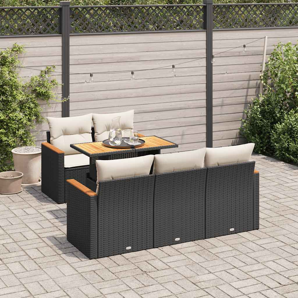 vidaXL 6-tlg. Garten-Sofagarnitur mit Kissen Schwarz Poly Rattan