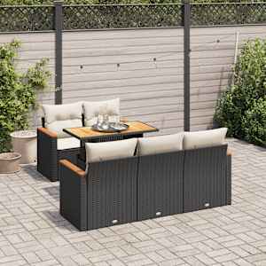 Vrtna sedežna garnitura z blazinami 6-delna črn ratan/akacija