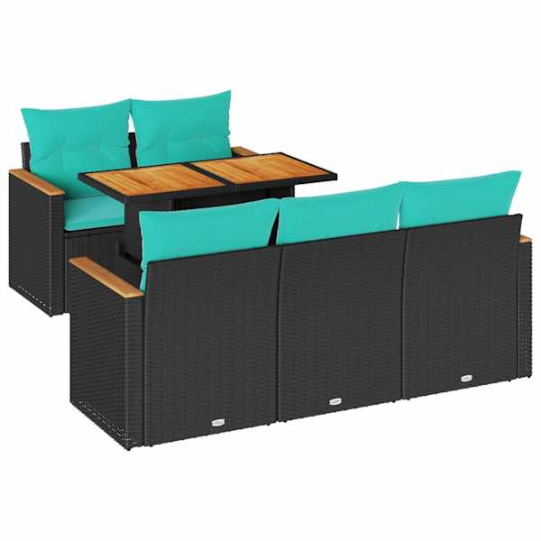 vidaXL 6-osaline aiadiivani komplekt patjadega, must, pol&uuml;rotang