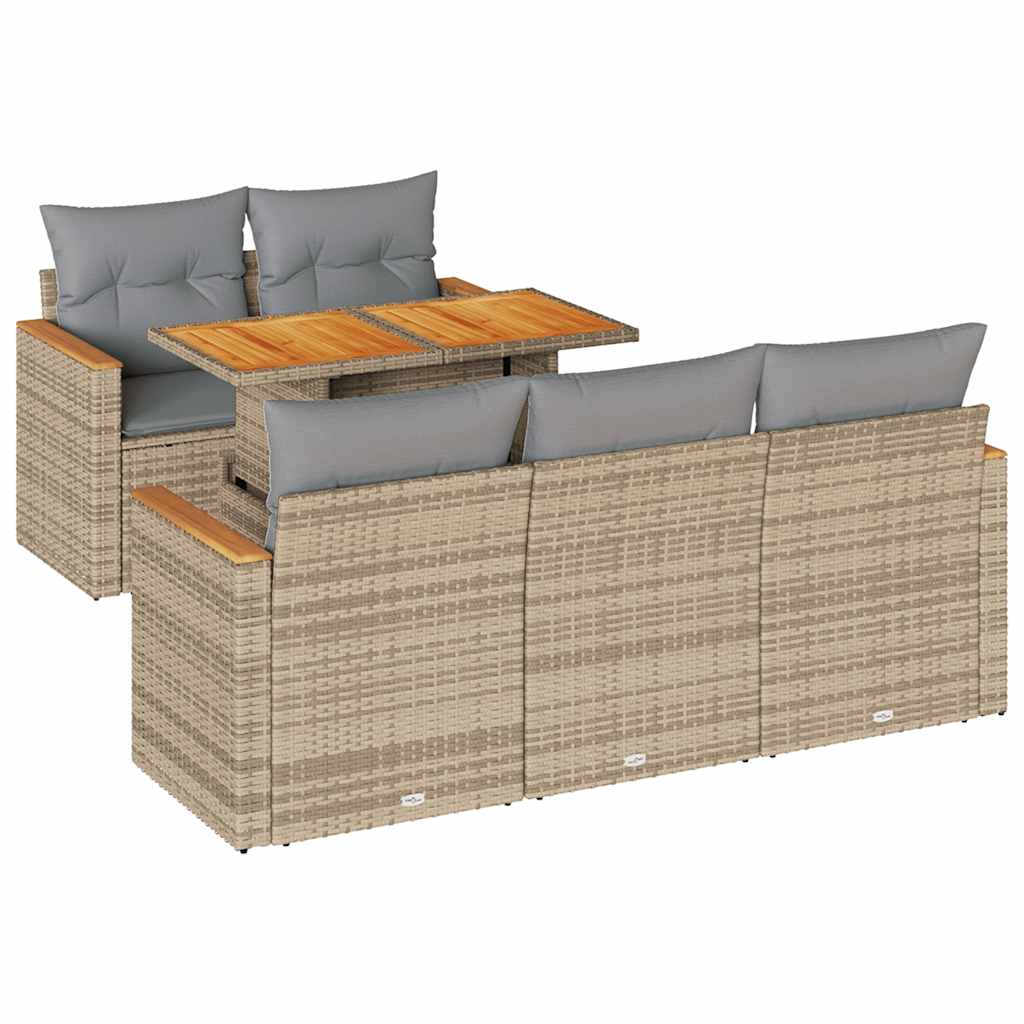 Thumbnail - vidaXL 6-tlg. Garten-Sofagarnitur mit Kissen Beige Poly Rattan Akazie