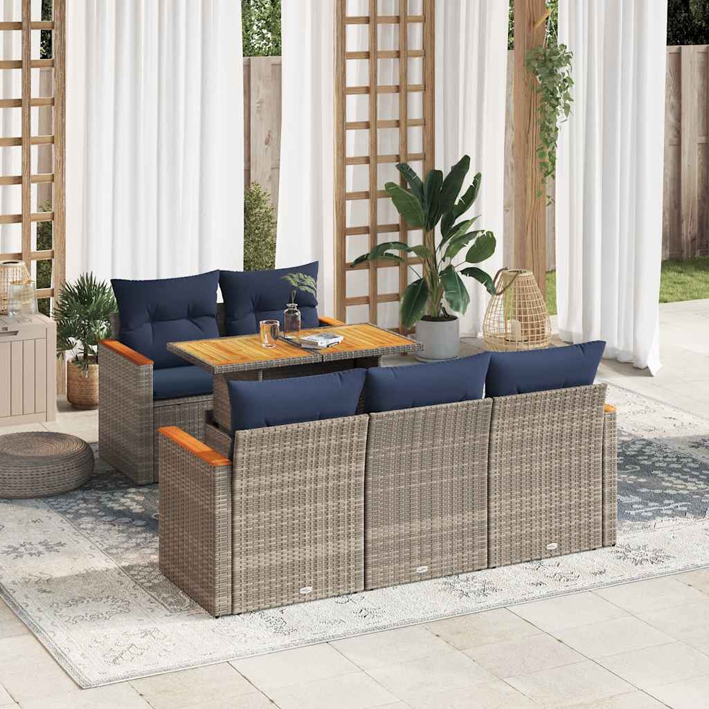 6-dijelni set vrtnih sofa od poliratana s jastucima sivi