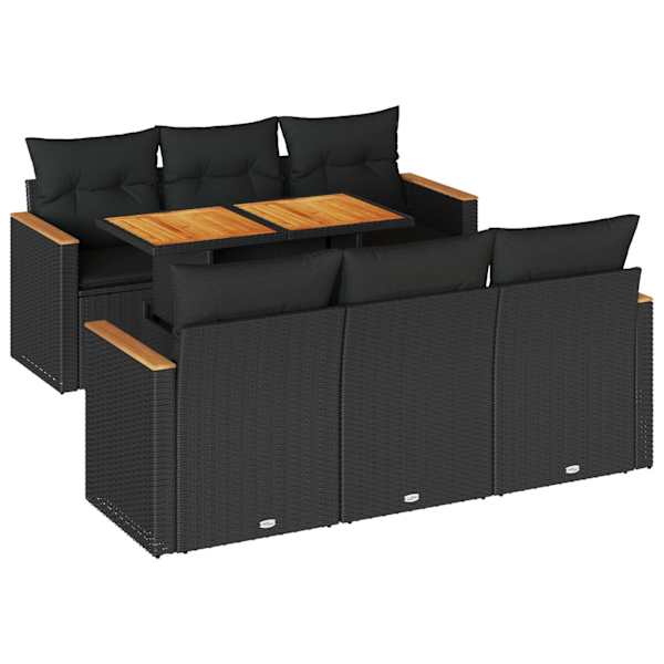 vidaXL 7-osaline aiadiivani komplekt patjadega, must, rotang/akaatsia