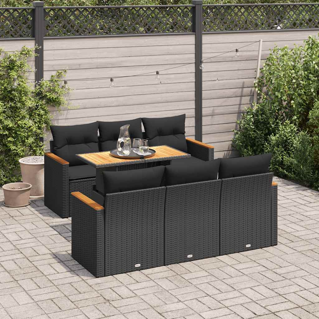 vidaXL 7-tlg. Garten-Sofagarnitur mit Kissen Schwarz Poly Rattan