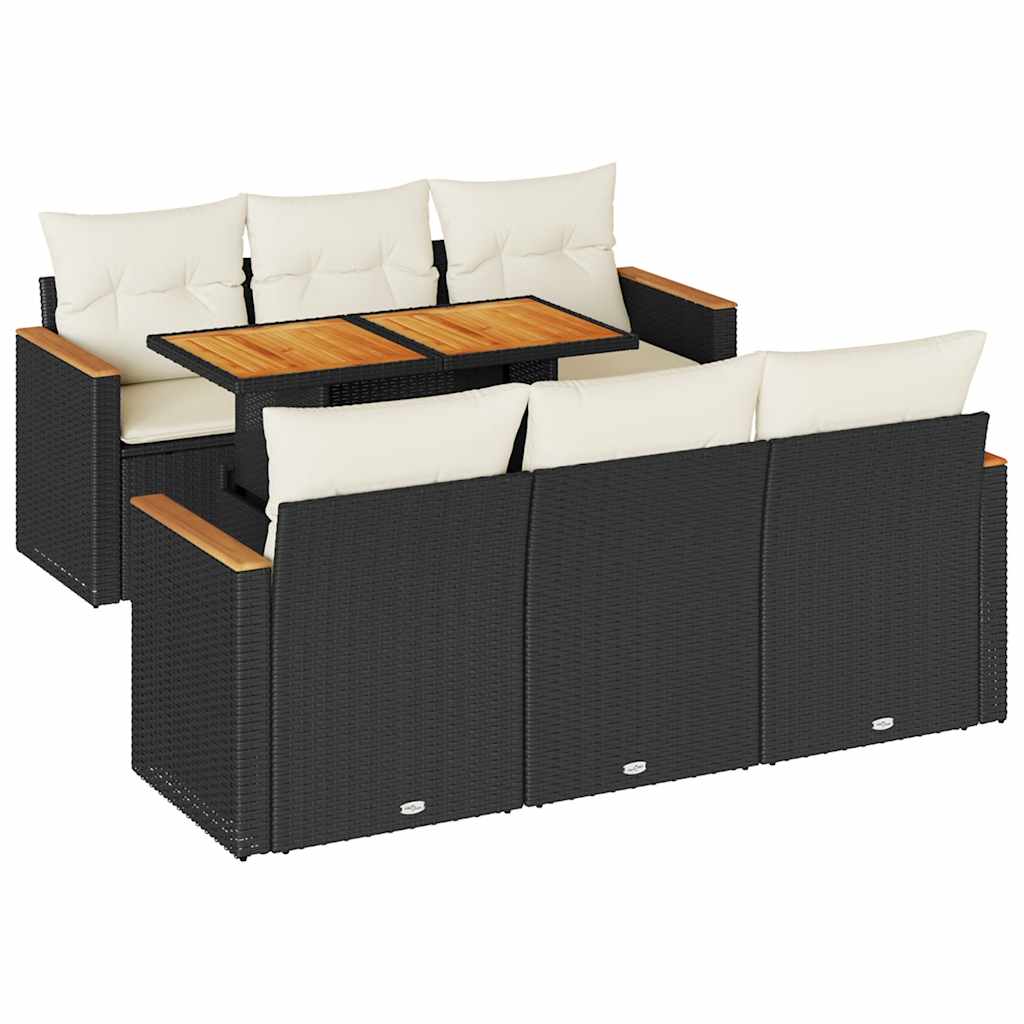 Thumbnail - vidaXL 7-tlg. Garten-Sofagarnitur mit Kissen Schwarz Poly Rattan