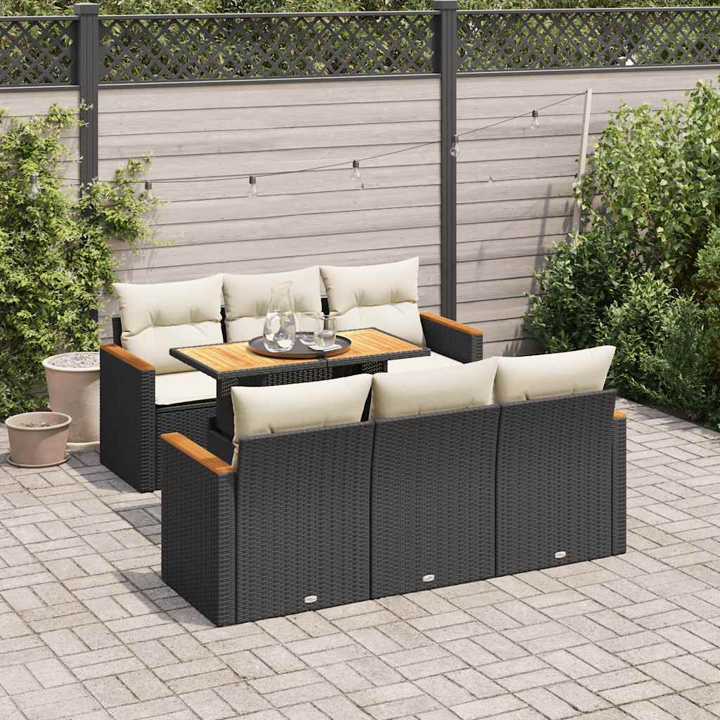 vidaXL 7-tlg. Garten-Sofagarnitur mit Kissen Schwarz Poly Rattan