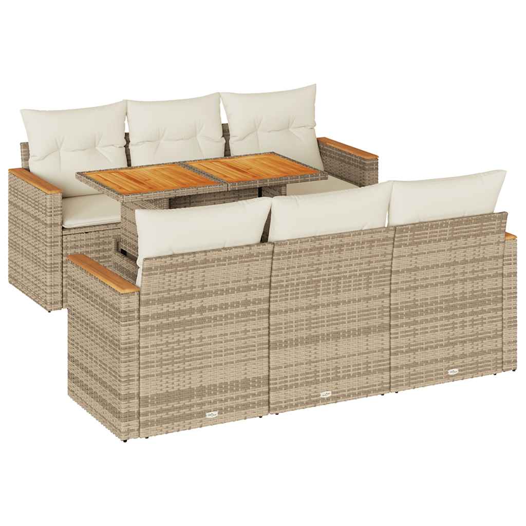 Thumbnail - vidaXL 7-tlg. Garten-Sofagarnitur mit Kissen Beige Poly Rattan Akazie