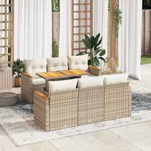 Vrtna sedežna garnitura z blazinami 7-delna bež ratan/akacija