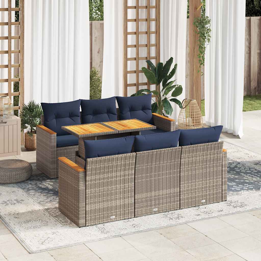 vidaXL Set canapele de grădină, 7 piese, cu perne, gri, poliratan