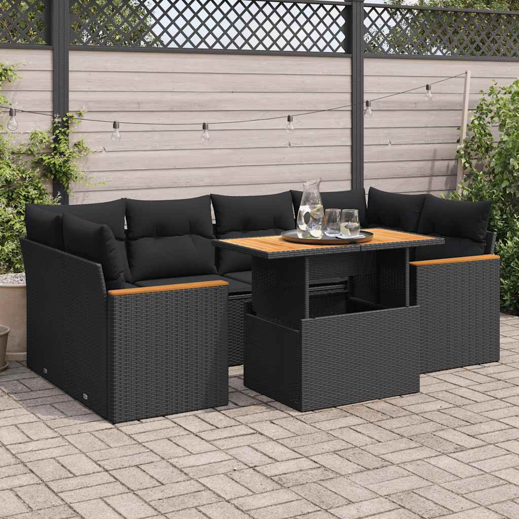 vidaXL Set mobilier grădină perne 6 piese negru poliratan/lemn acacia