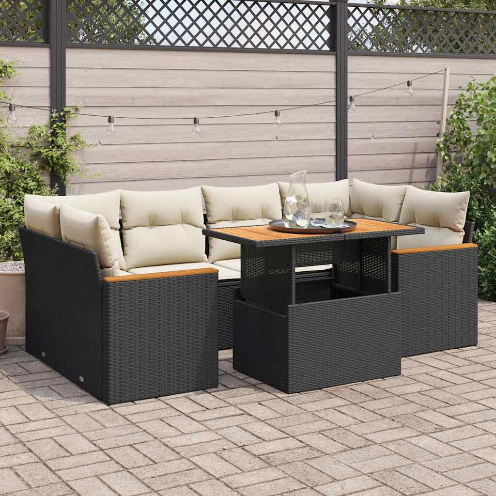 vidaXL 6-tlg. Garten-Sofagarnitur mit Kissen Schwarz Poly Rattan